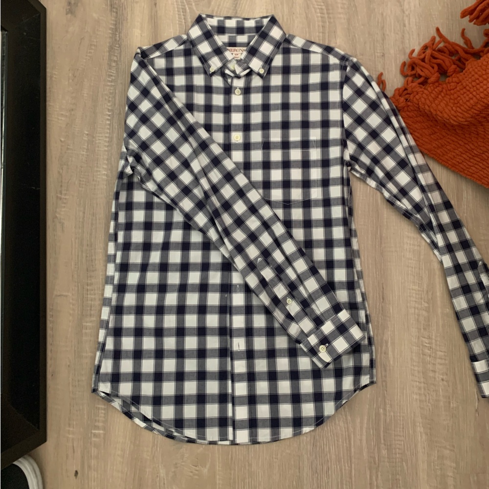 Blue and White plaid button Down
